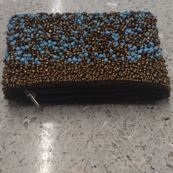Beaded sky blue and brown beads clutch, Size 8 by 5 - Picture 7 of 8
